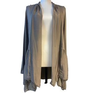 Keysha Italian Luxury Silk Blend Open Front Ruffle Hem Cardigan Women L Lt Brown